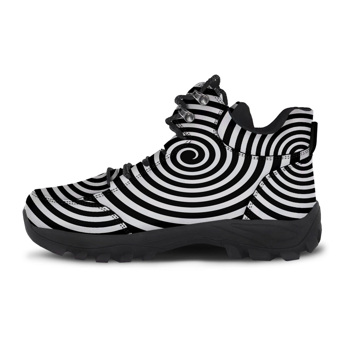 Spiral Illusion White And Black Print Hiking Shoes-grizzshop