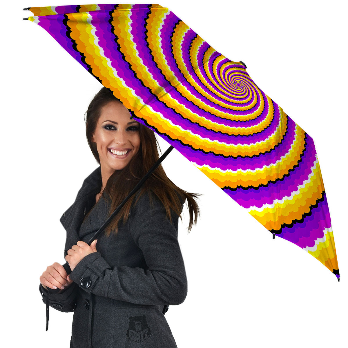 Spiral Illusion Yellow And Purple Print Umbrella-grizzshop