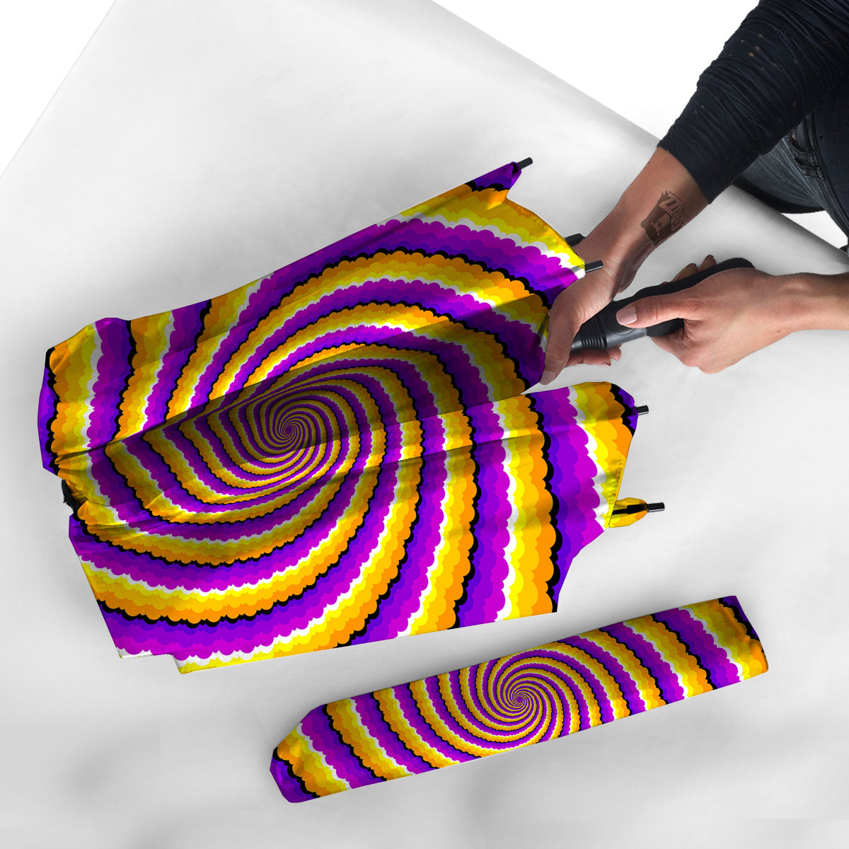 Spiral Illusion Yellow And Purple Print Umbrella-grizzshop