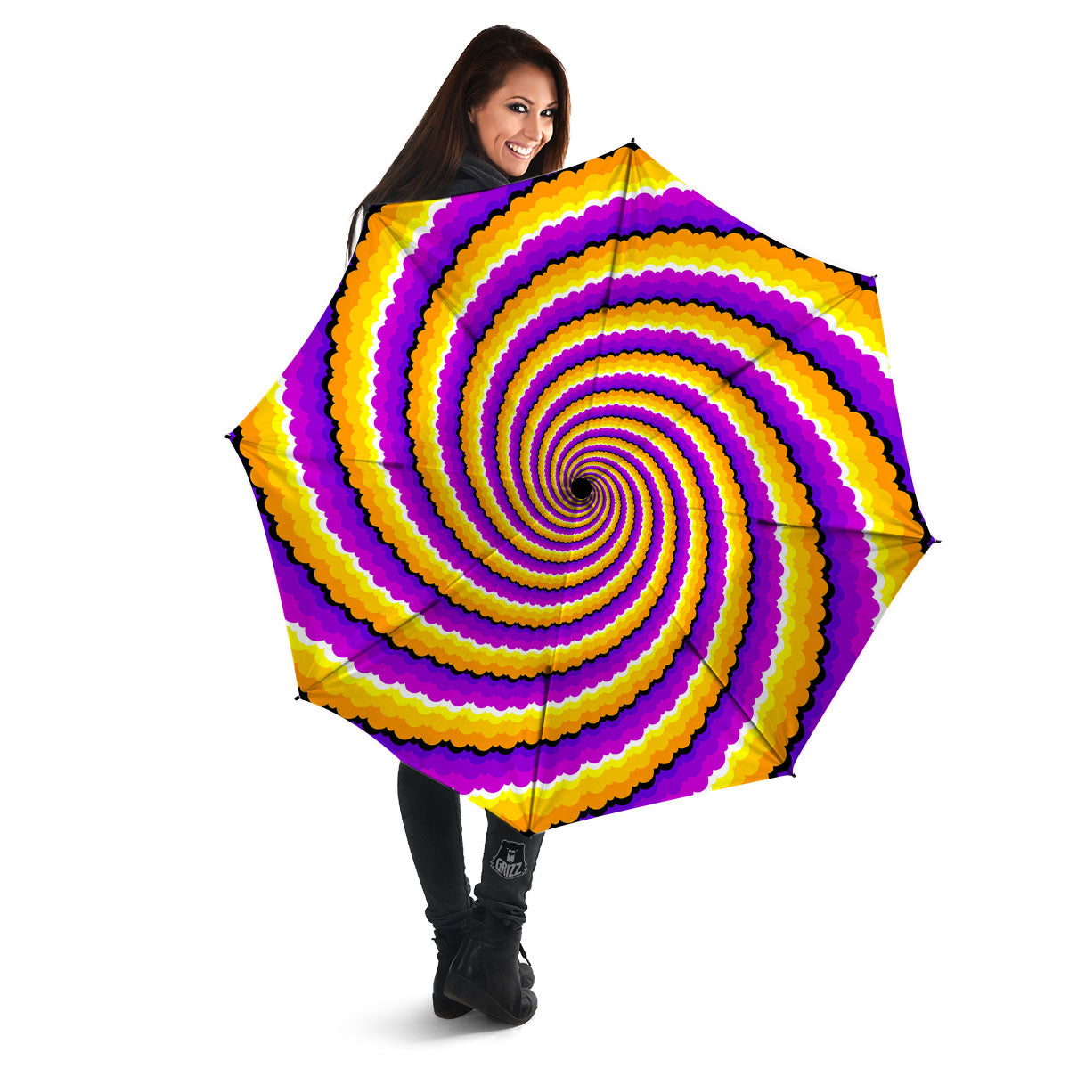 Spiral Illusion Yellow And Purple Print Umbrella-grizzshop