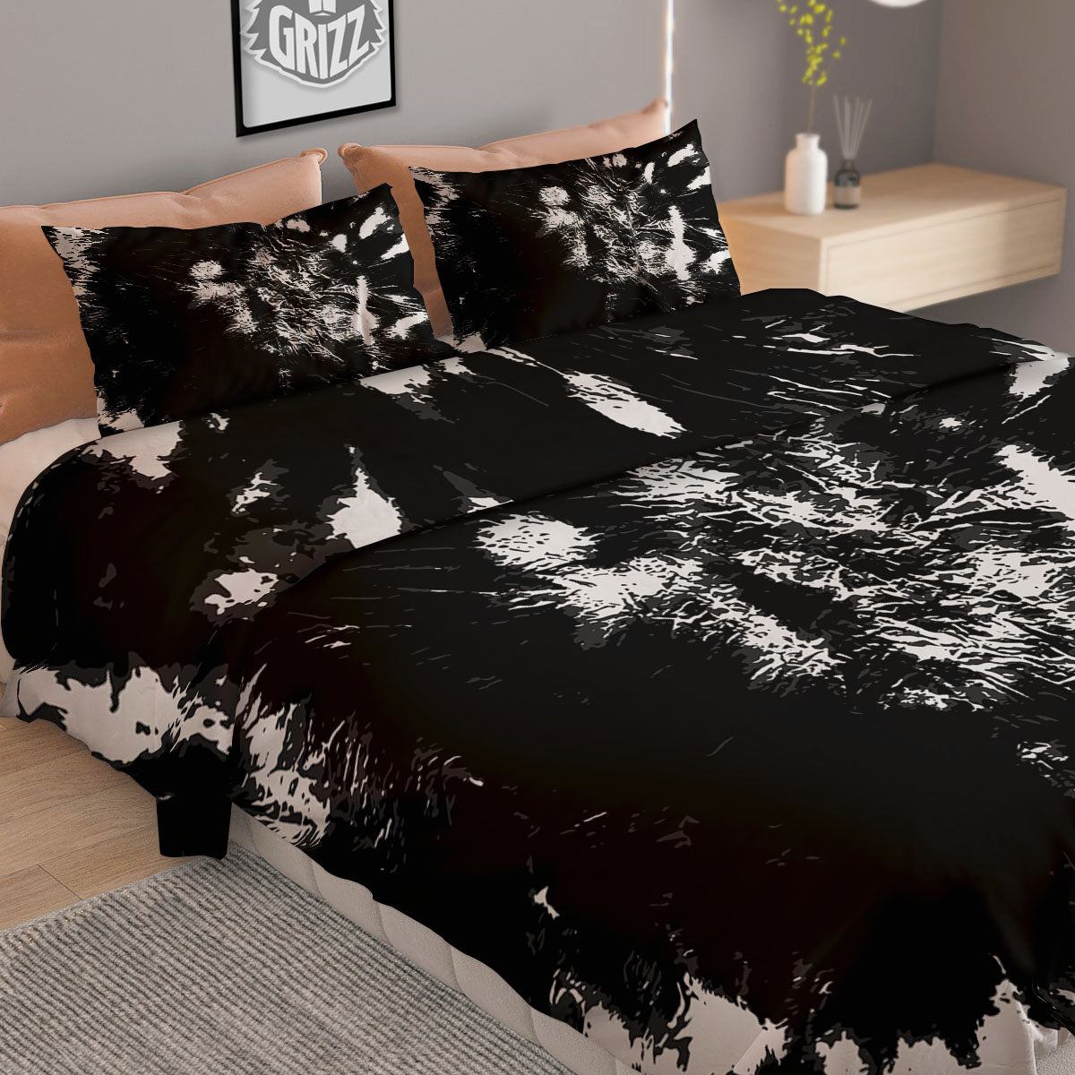 Spiral Tie Dye Black Backed Print Duvet Cover Bedding Set
