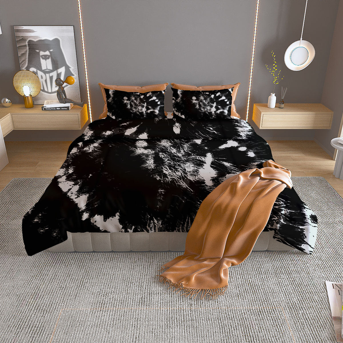Spiral Tie Dye Black Backed Print Duvet Cover Bedding Set
