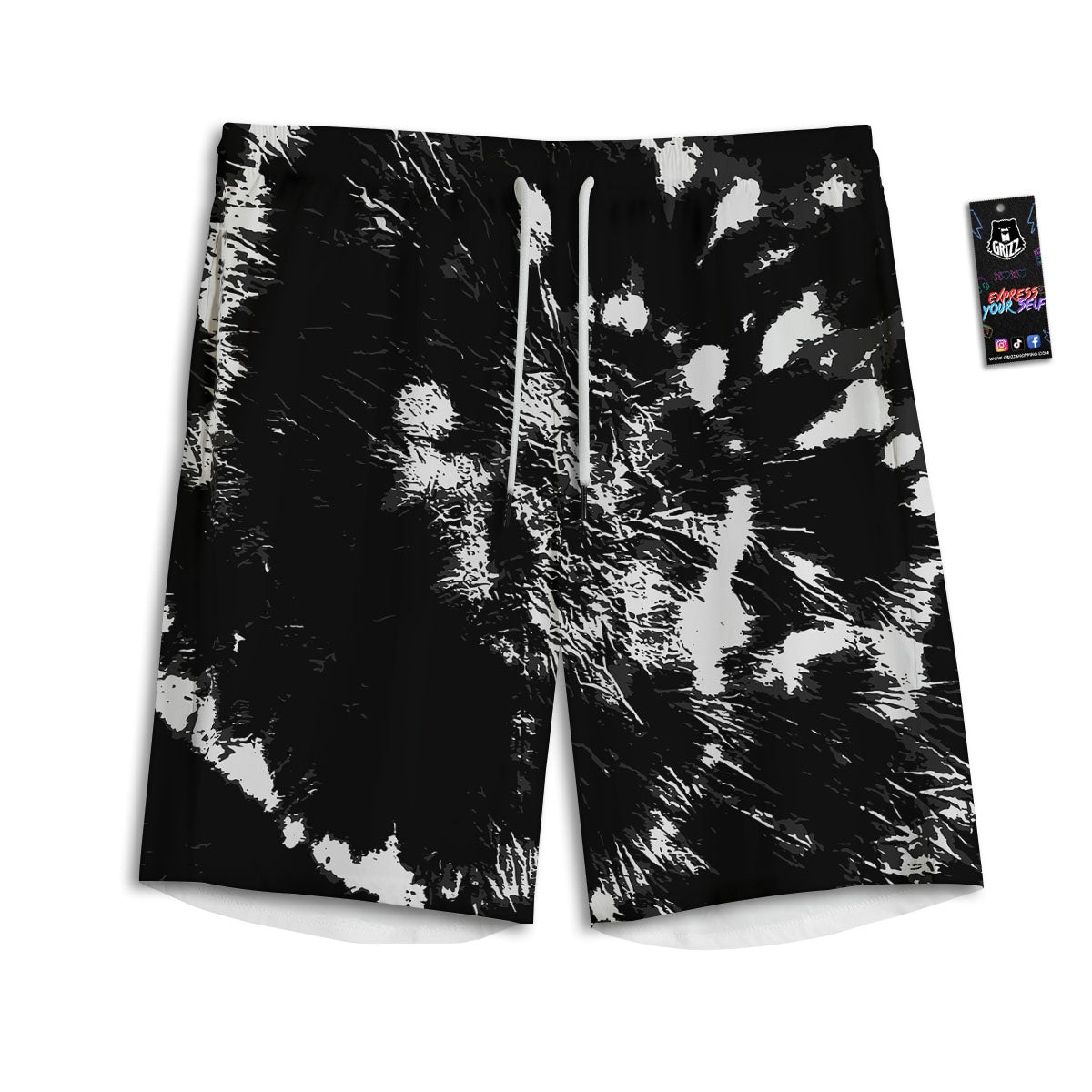 Spiral Tie Dye Black Backed Print Men's Athletic Shorts
