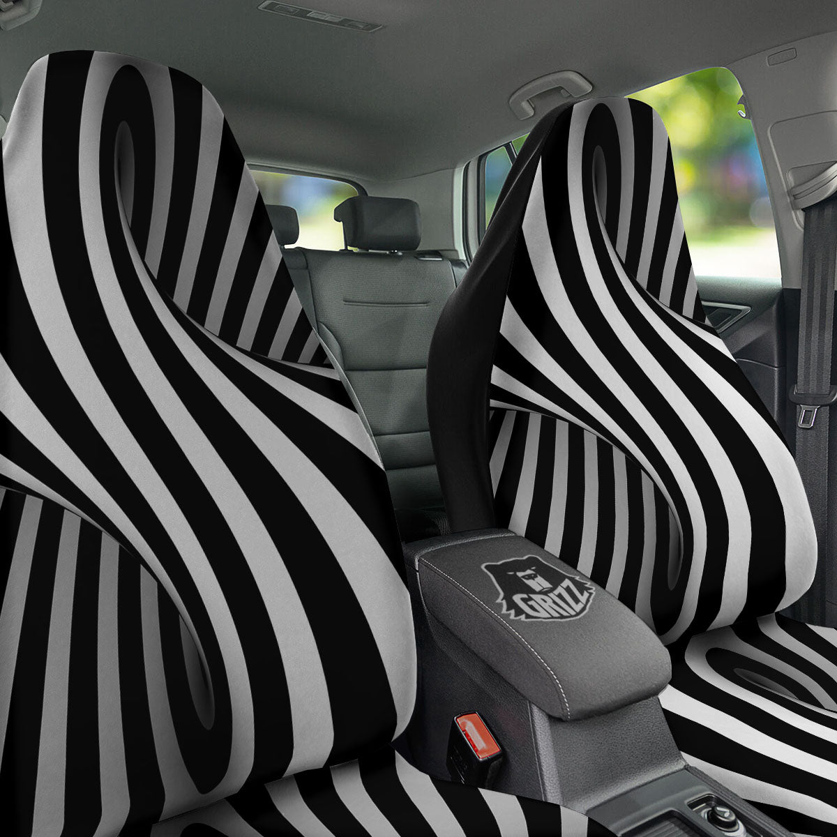 Spiral Twist Illusion White And Black Print Car Seat Covers-grizzshop