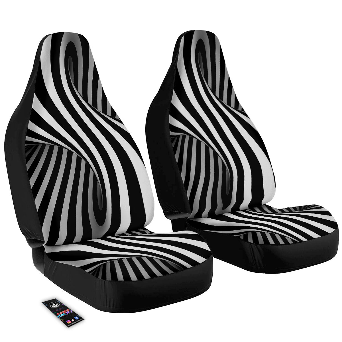 Spiral Twist Illusion White And Black Print Car Seat Covers-grizzshop