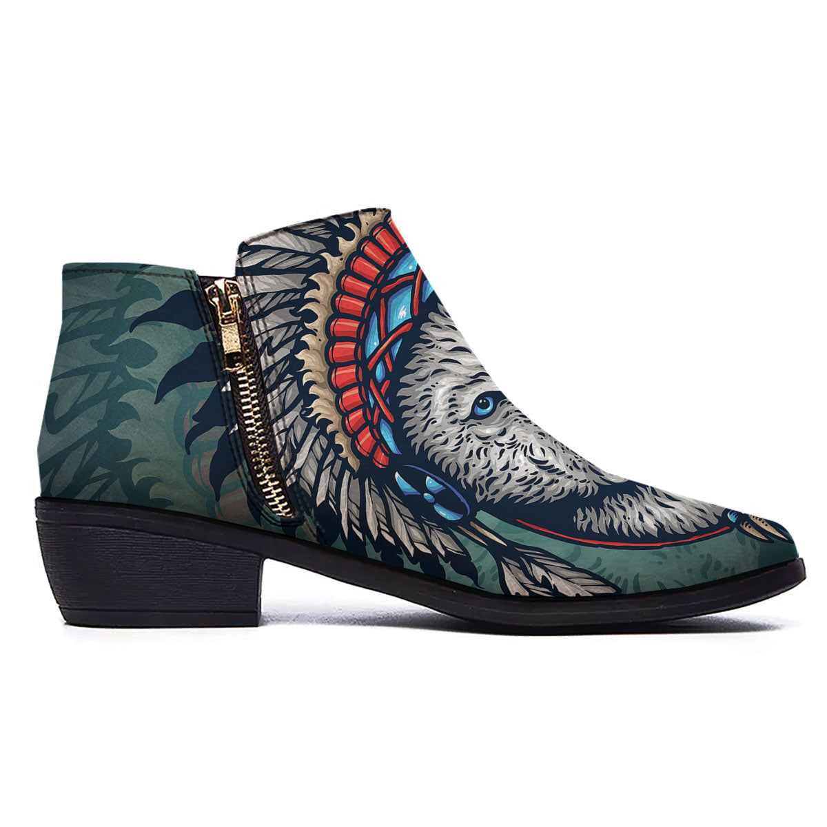 Spirit Animal Native American Wolf Print Ankle Boots-grizzshop