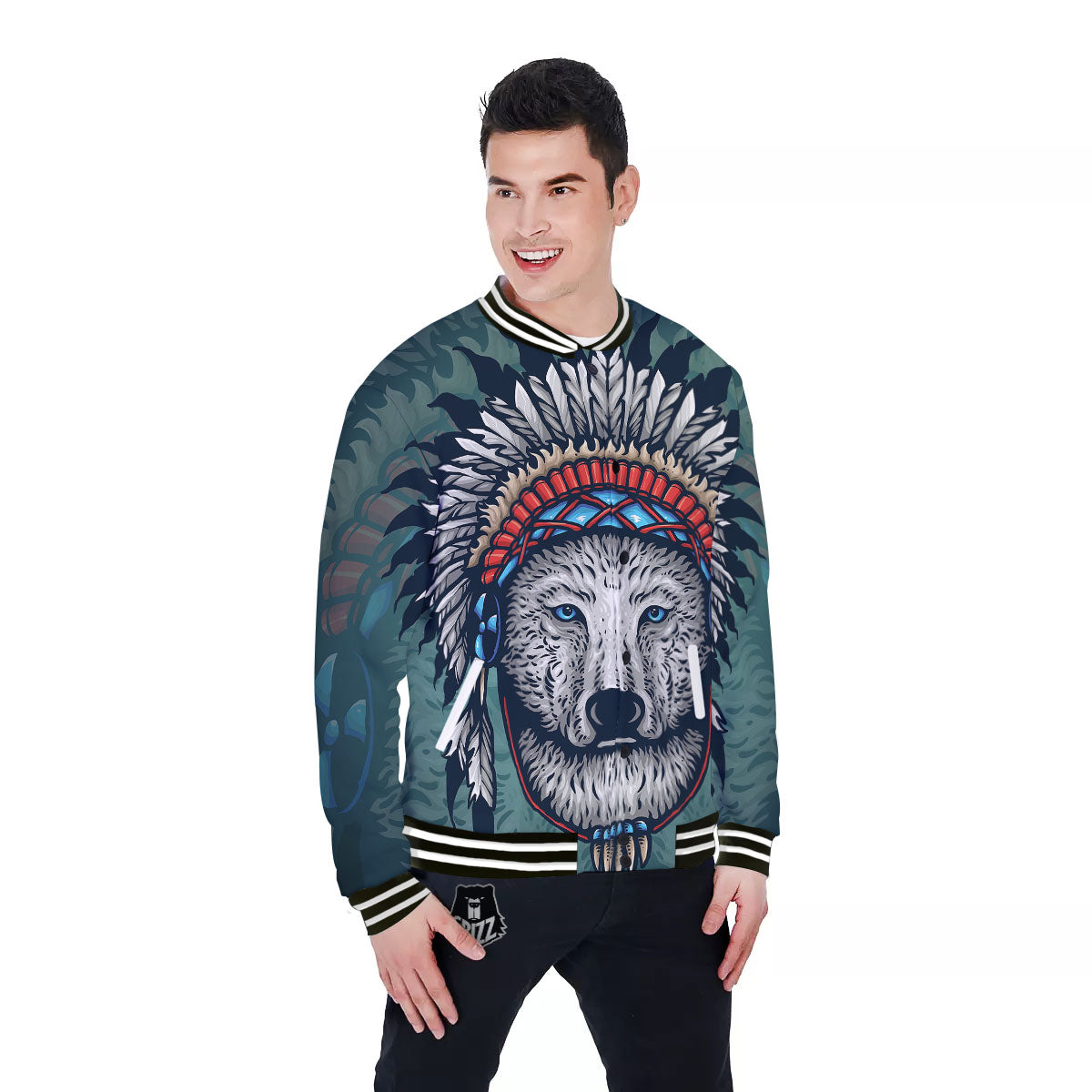 Spirit Animal Native American Wolf Print Baseball Jacket-grizzshop