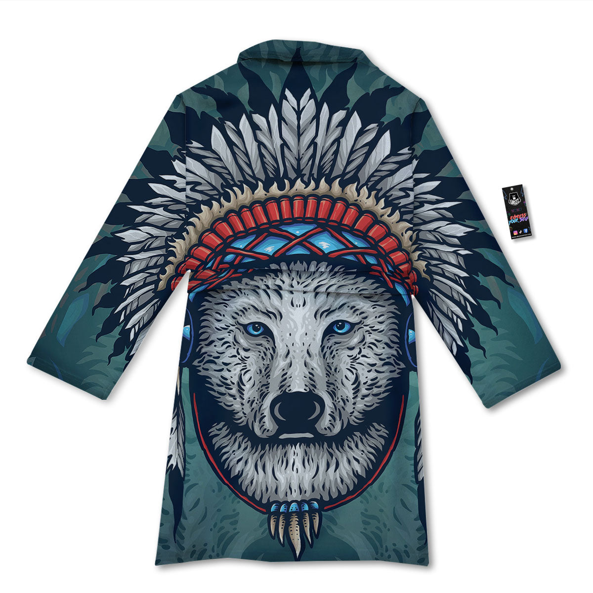 Spirit Animal Native American Wolf Print Bathrobe-grizzshop