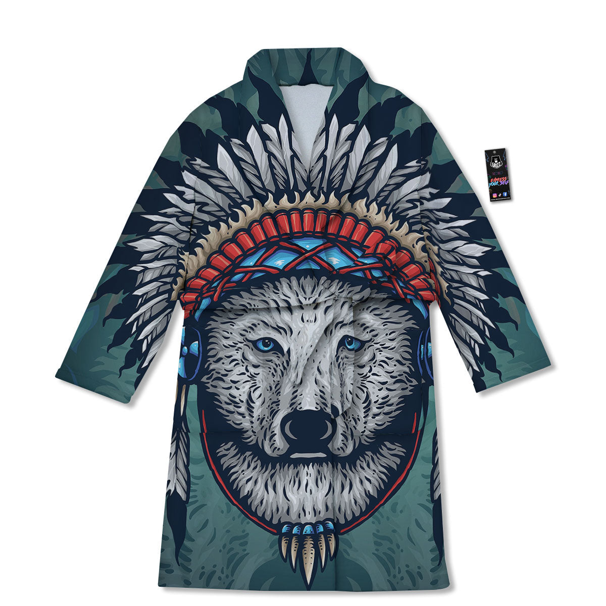 Spirit Animal Native American Wolf Print Bathrobe-grizzshop