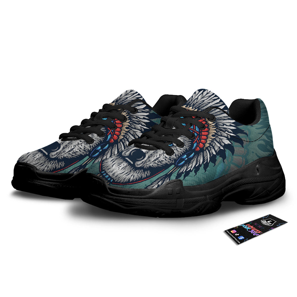 Spirit Animal Native American Wolf Print Black Chunky Shoes-grizzshop