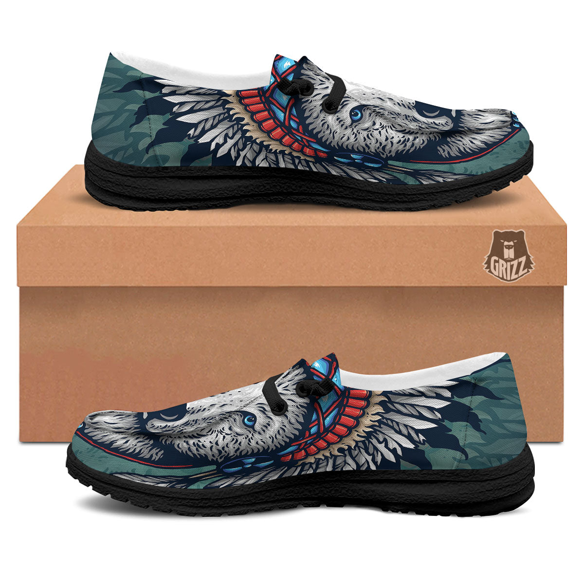 Spirit Animal Native American Wolf Print Black Loafers-grizzshop