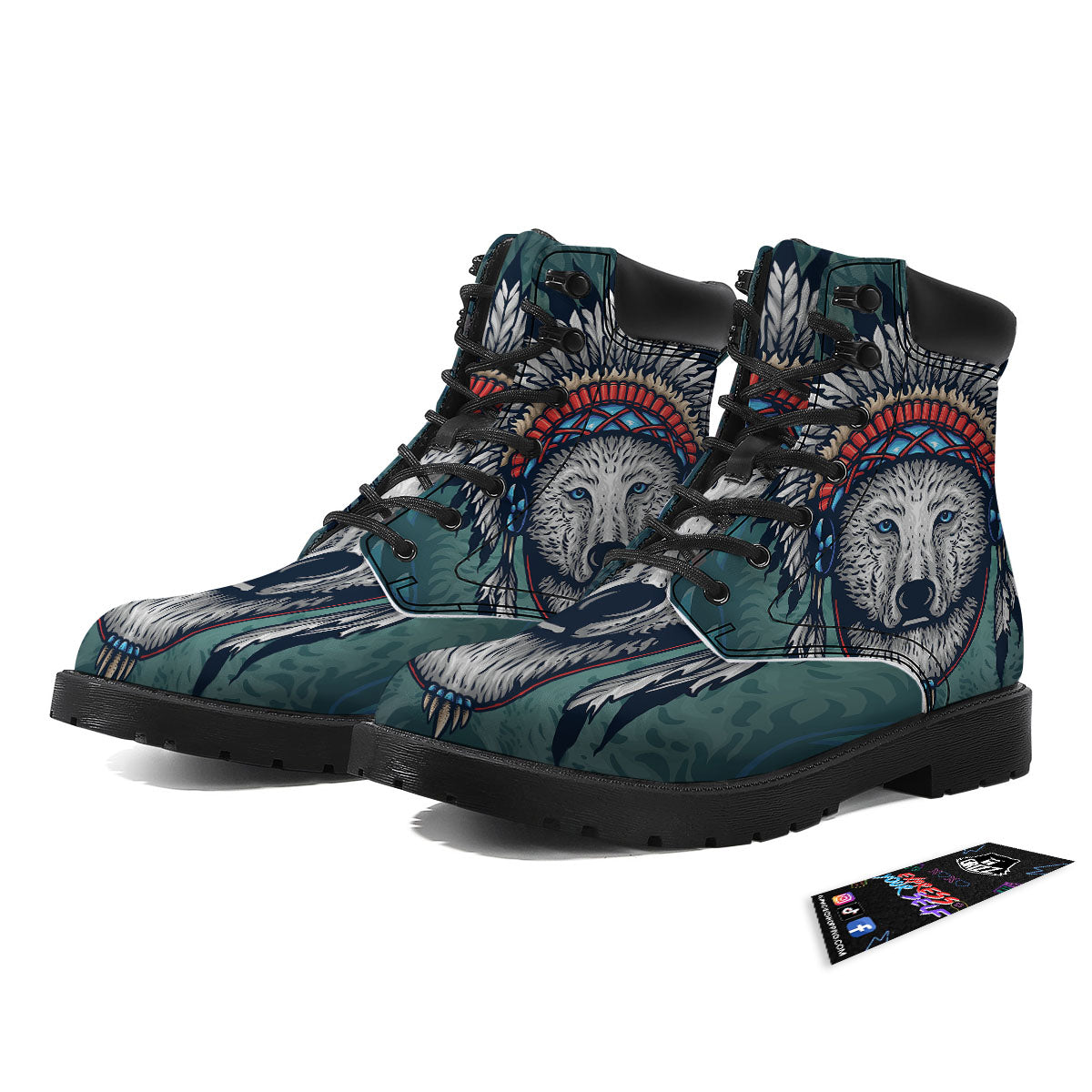 Spirit Animal Native American Wolf Print Boots-grizzshop