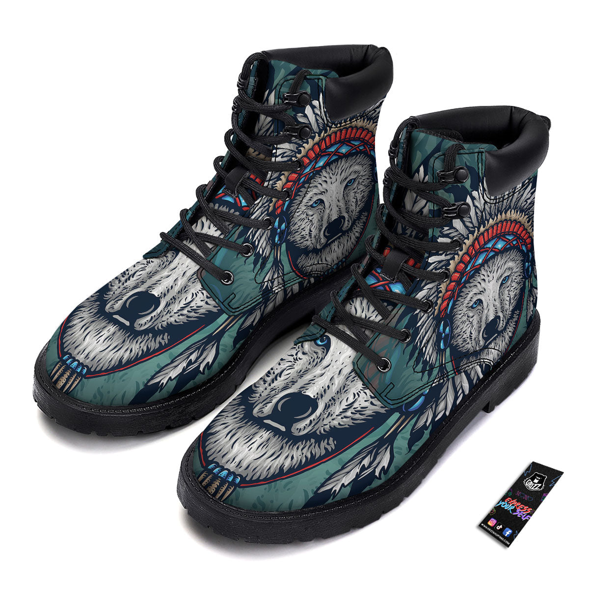 Spirit Animal Native American Wolf Print Boots-grizzshop