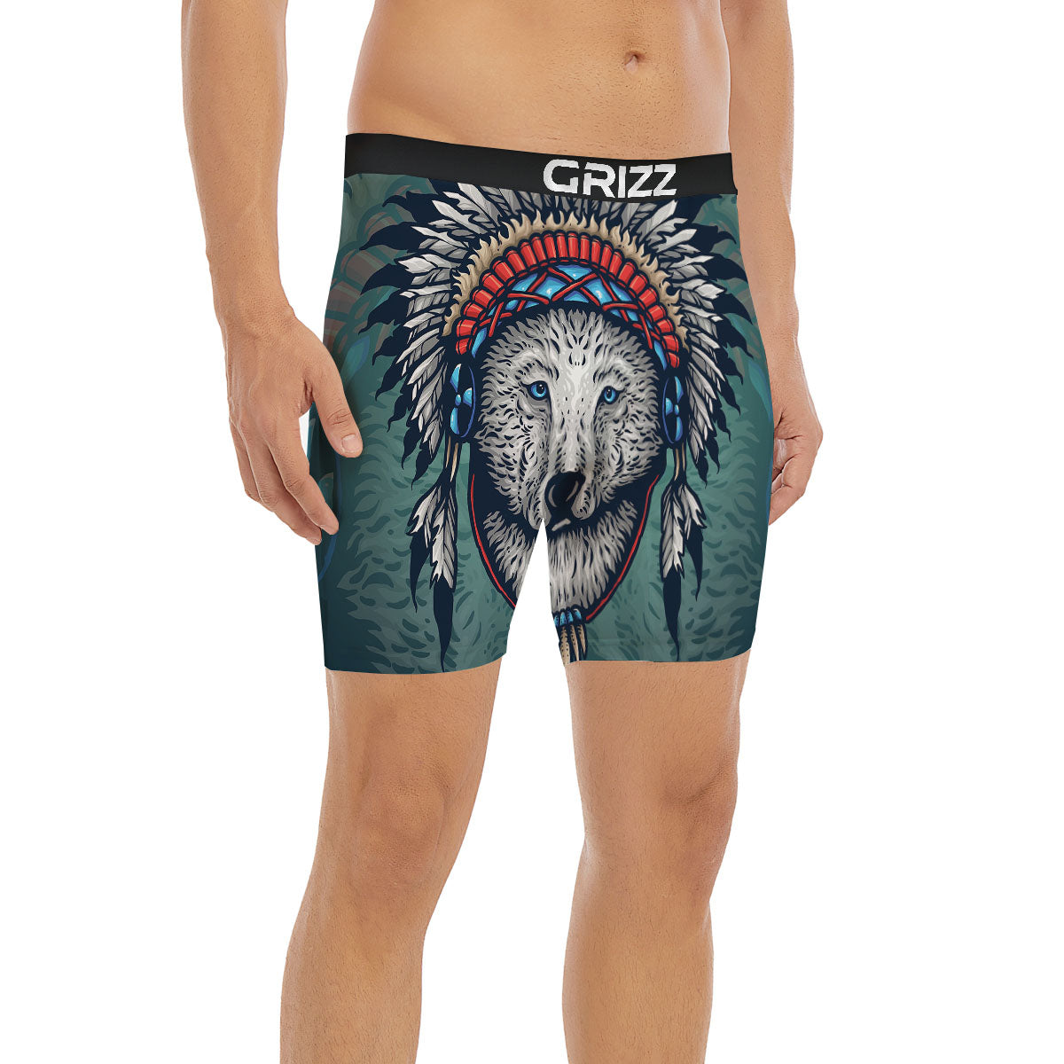 Spirit Animal Native American Wolf Print Boxer Briefs-grizzshop