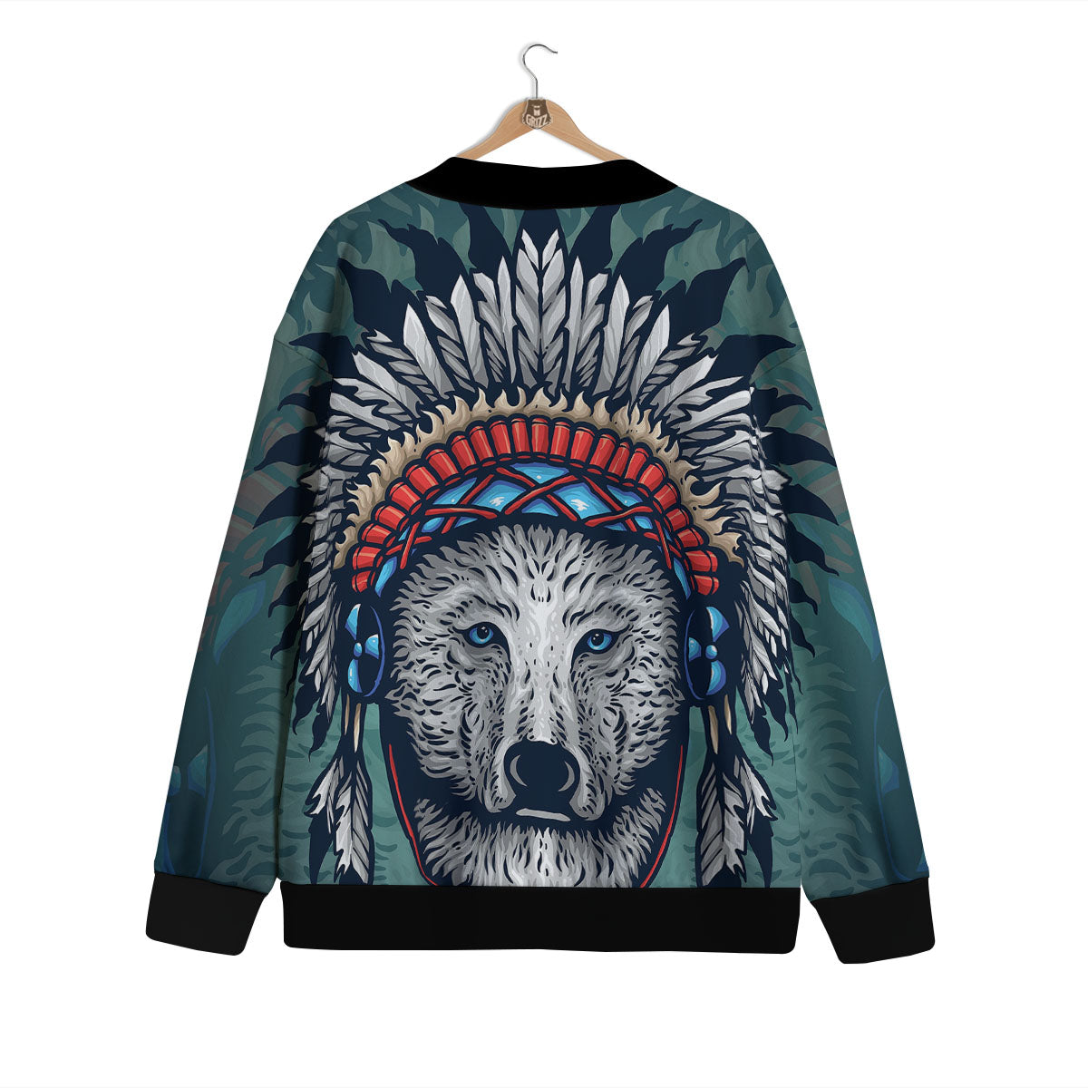Spirit Animal Native American Wolf Print Cardigan-grizzshop