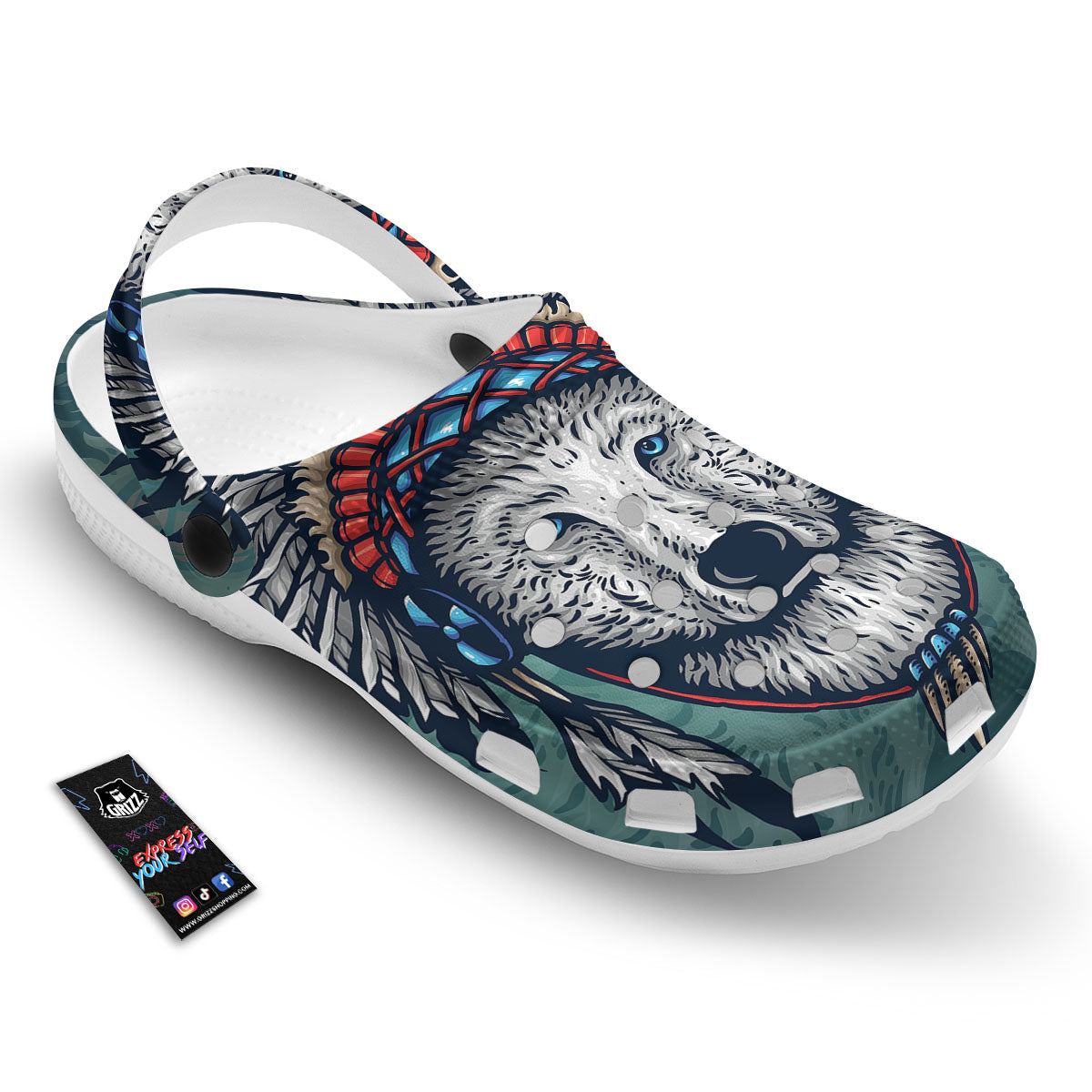 Spirit Animal Native American Wolf Print Clog-grizzshop