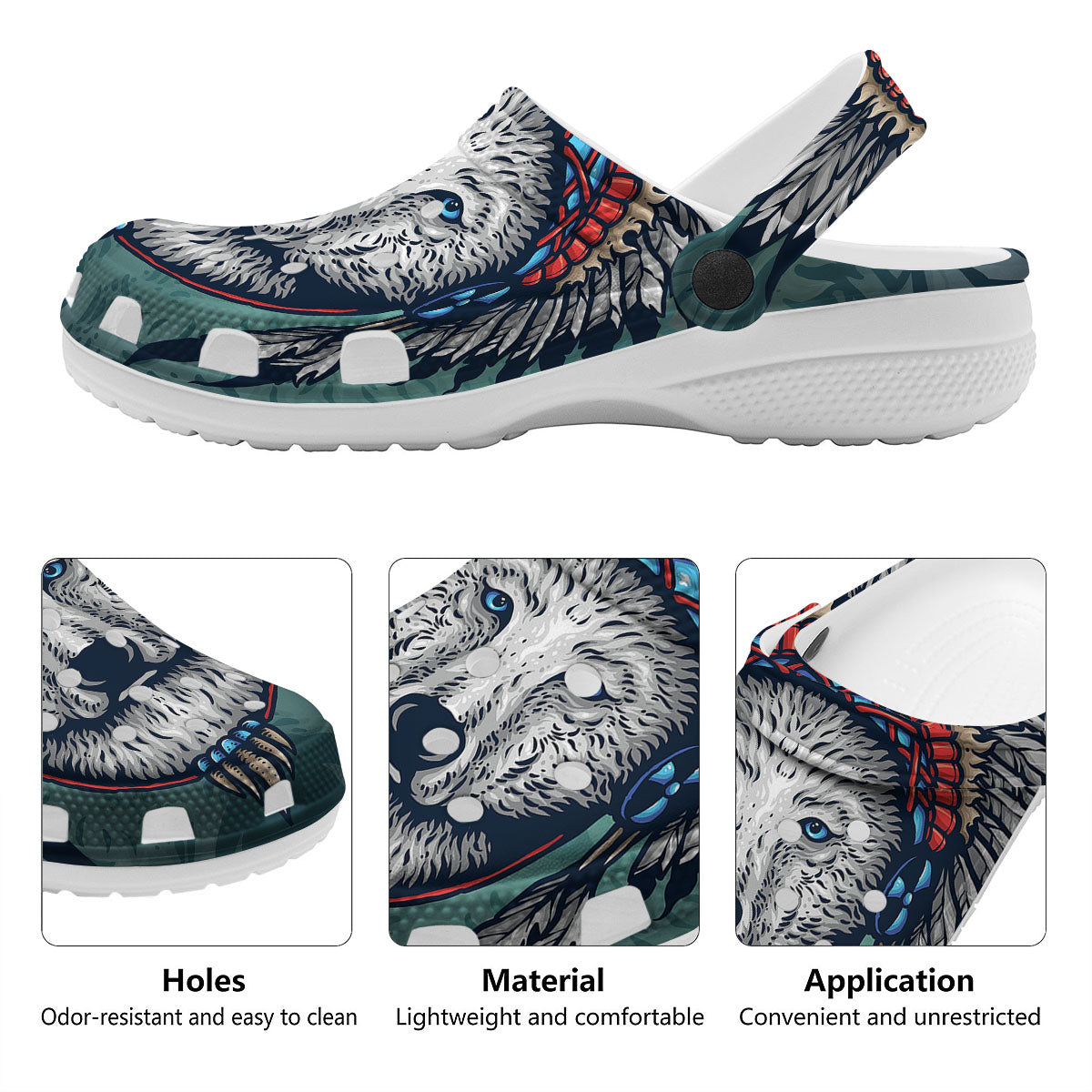 Spirit Animal Native American Wolf Print Clog-grizzshop