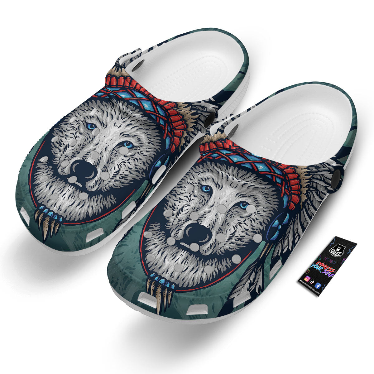 Spirit Animal Native American Wolf Print Clog-grizzshop