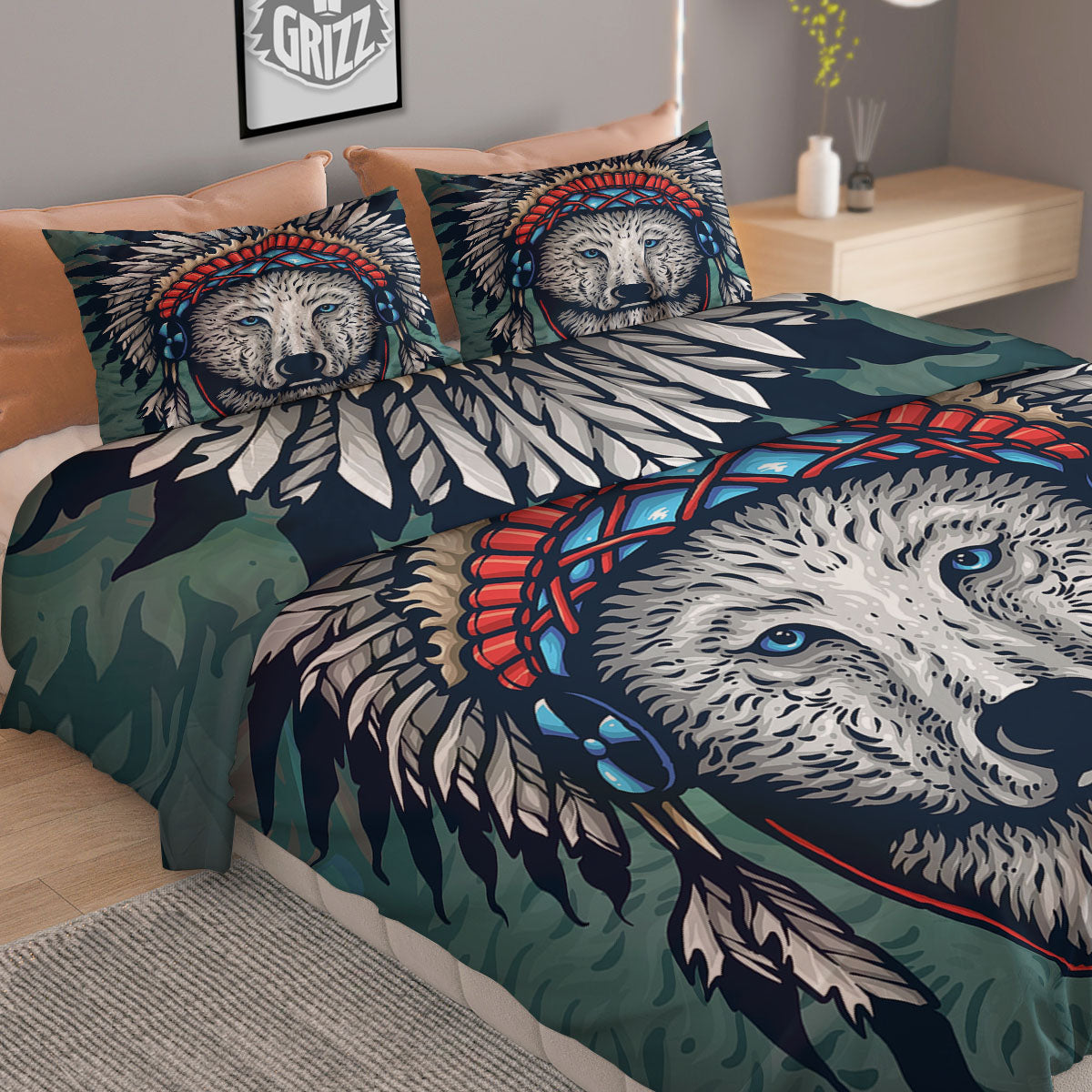 Spirit Animal Native American Wolf Print Duvet Cover Bedding Set