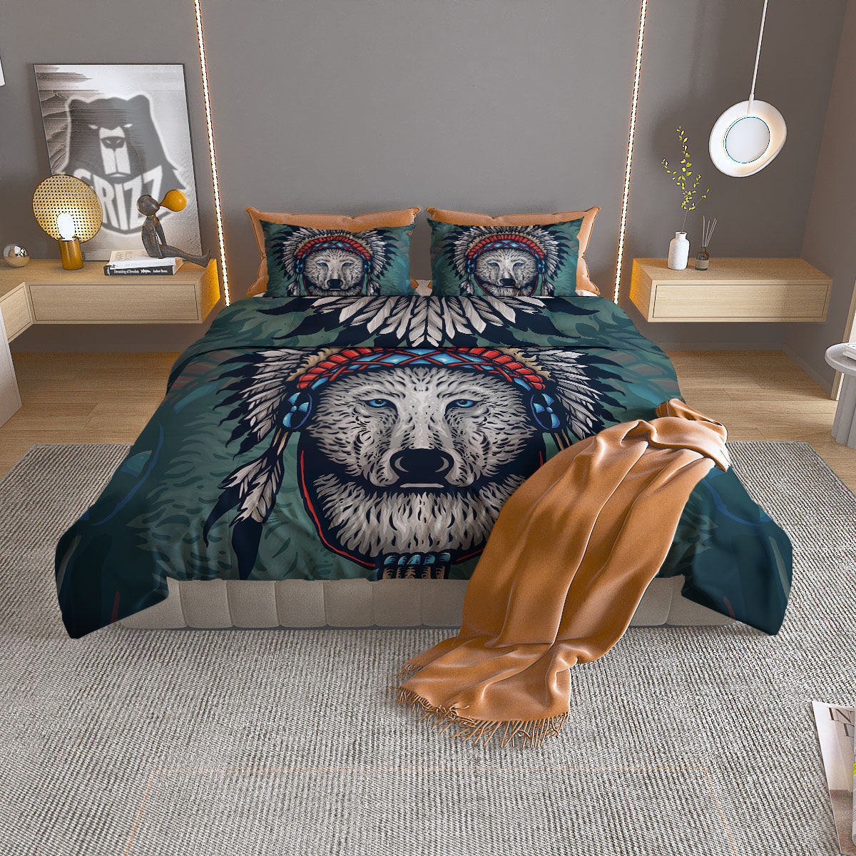 Spirit Animal Native American Wolf Print Duvet Cover Bedding Set