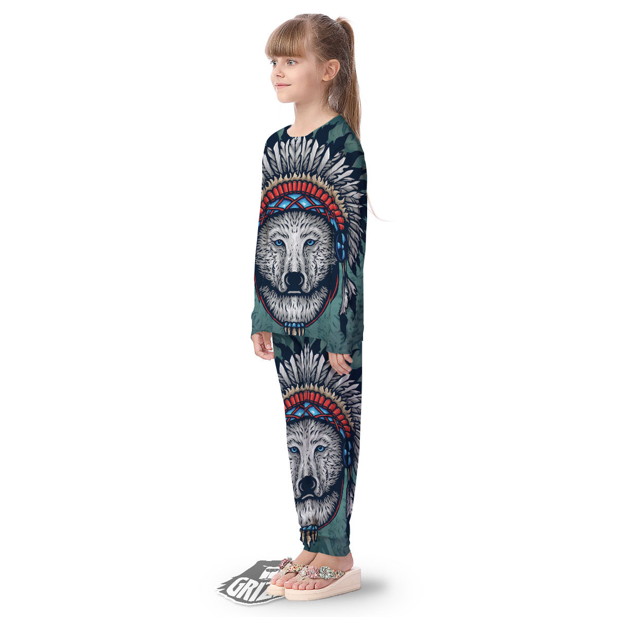 Spirit Animal Native American Wolf Print Kid's Pajamas-grizzshop