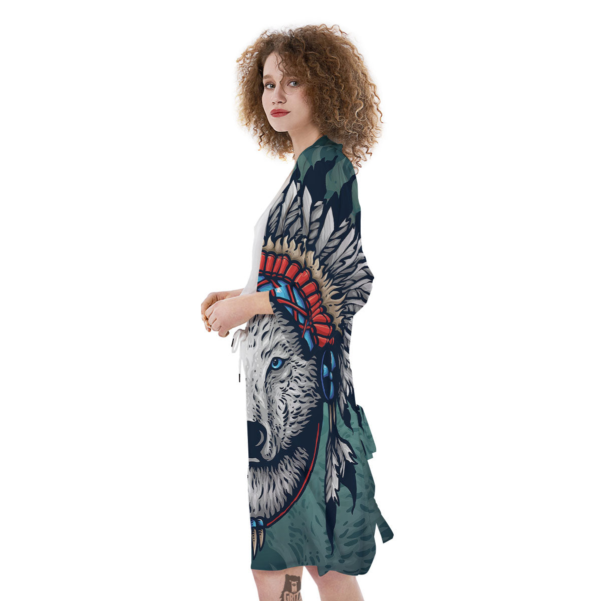 Spirit Animal Native American Wolf Print Kimono-grizzshop