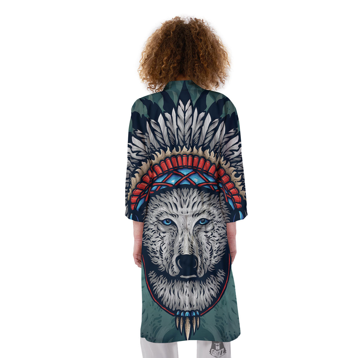 Spirit Animal Native American Wolf Print Kimono-grizzshop