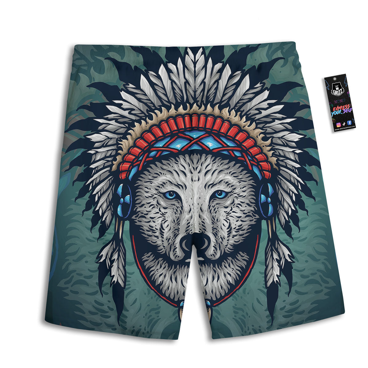 Spirit Animal Native American Wolf Print Men's Athletic Shorts