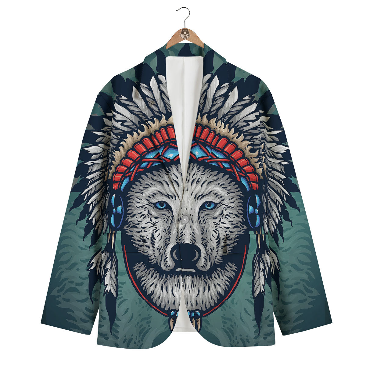 Spirit Animal Native American Wolf Print Men's Blazer-grizzshop