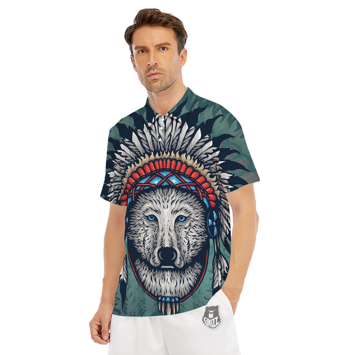 Spirit Animal Native American Wolf Print Men's Golf Shirts-grizzshop