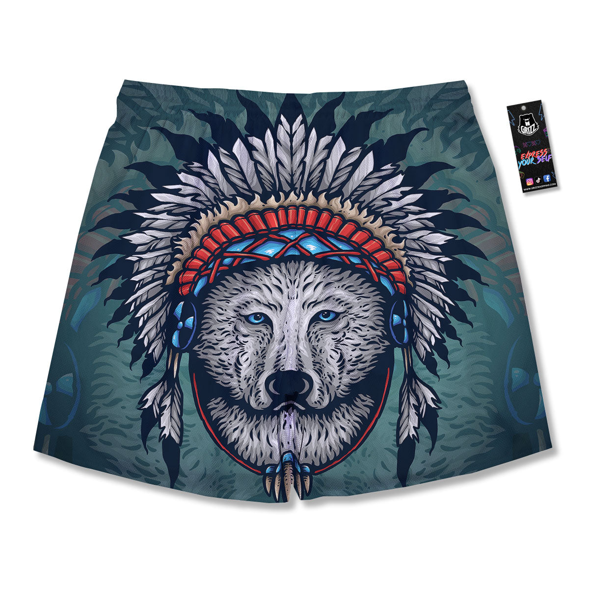 Spirit Animal Native American Wolf Print Men's Running Shorts-grizzshop