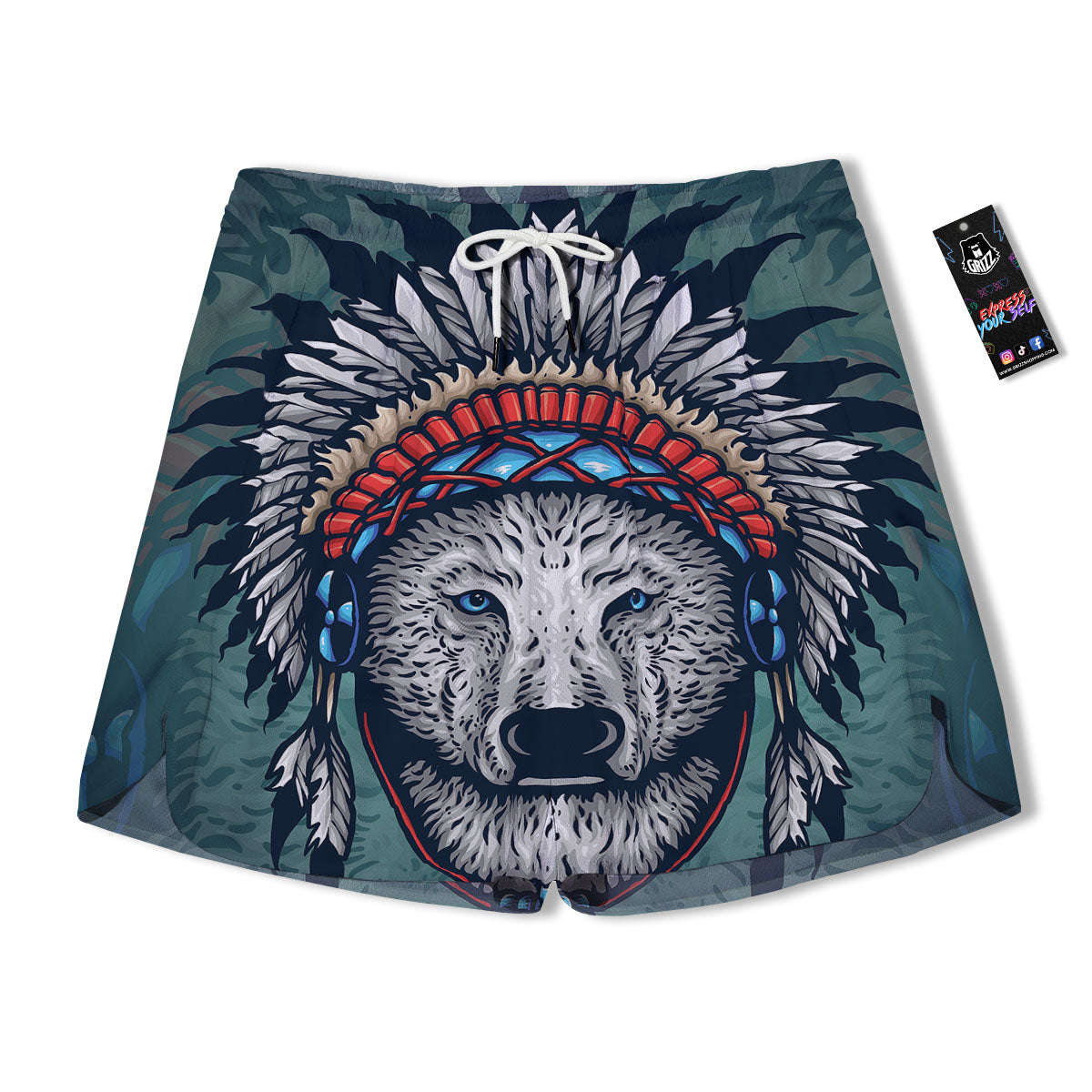 Spirit Animal Native American Wolf Print Men's Running Shorts-grizzshop