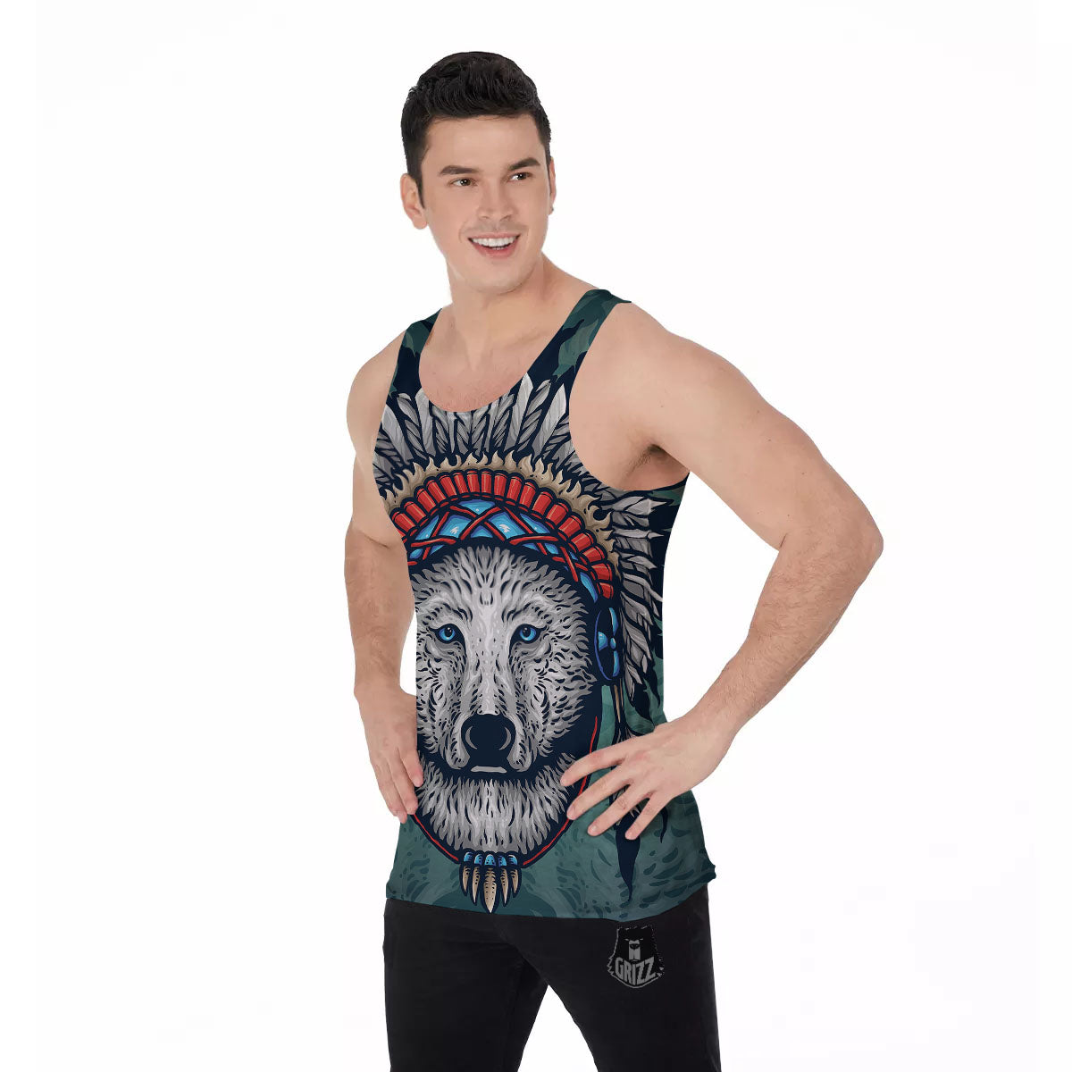 Spirit Animal Native American Wolf Print Men's Tank Top-grizzshop