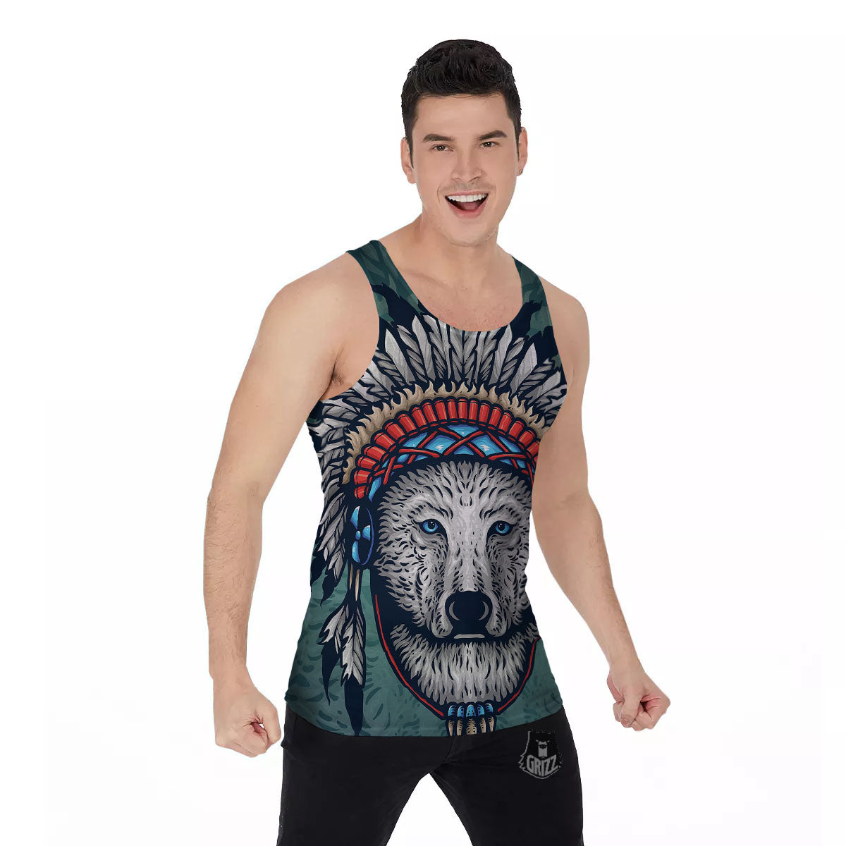 Spirit Animal Native American Wolf Print Men's Tank Top-grizzshop