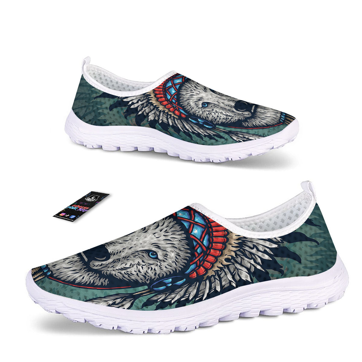 Spirit Animal Native American Wolf Print Nurse Shoes-grizzshop