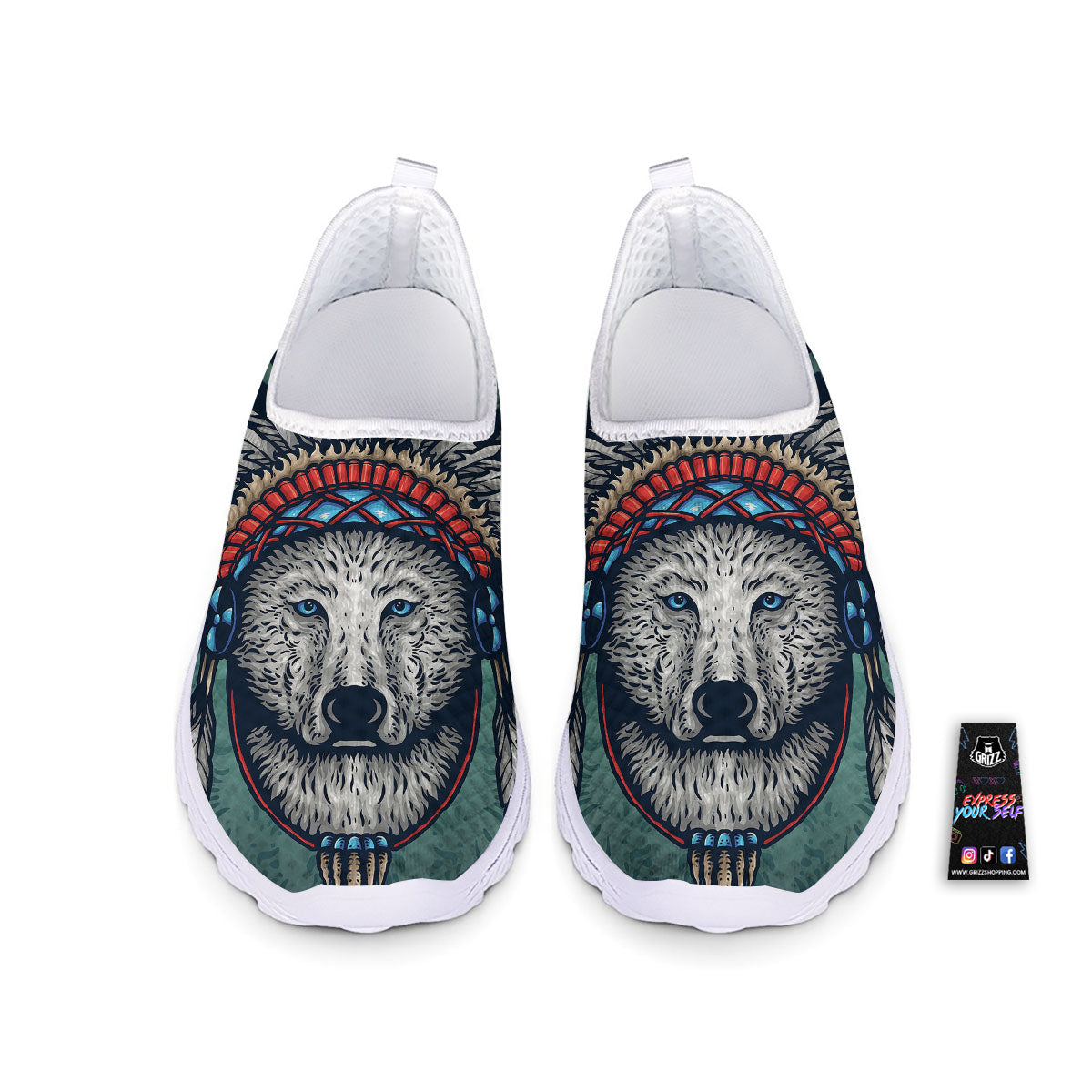 Spirit Animal Native American Wolf Print Nurse Shoes-grizzshop