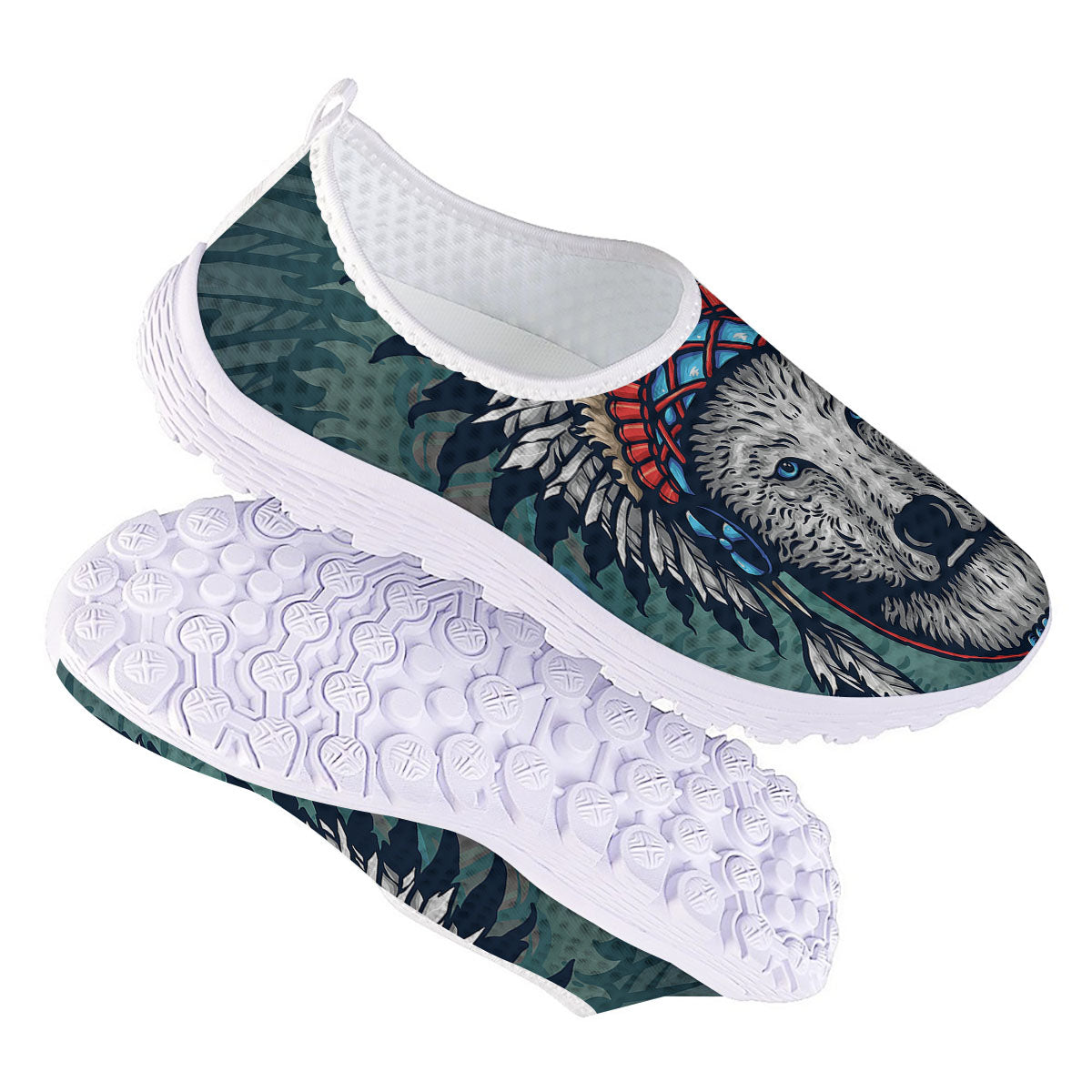 Spirit Animal Native American Wolf Print Nurse Shoes-grizzshop