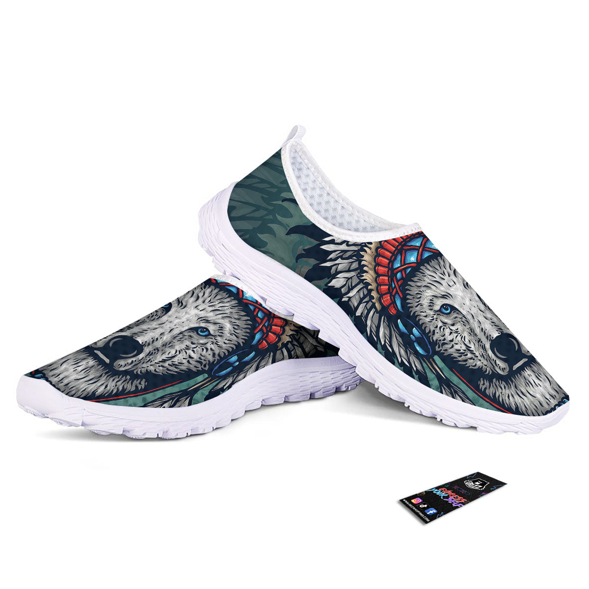 Spirit Animal Native American Wolf Print Nurse Shoes-grizzshop