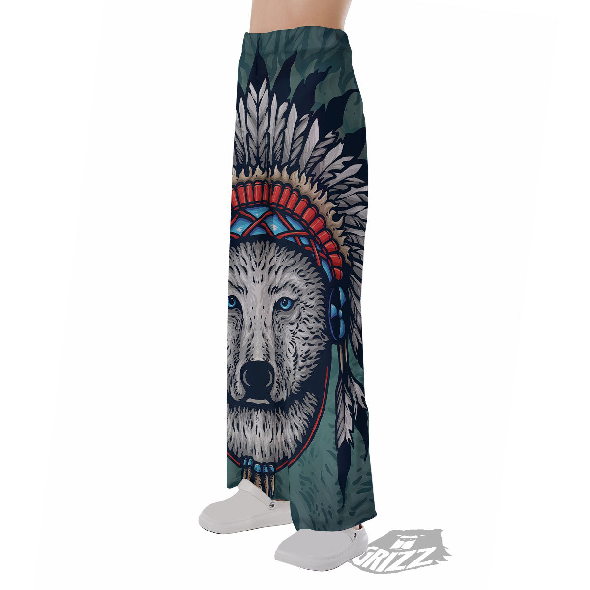 Spirit Animal Native American Wolf Print Pajama Pants-grizzshop