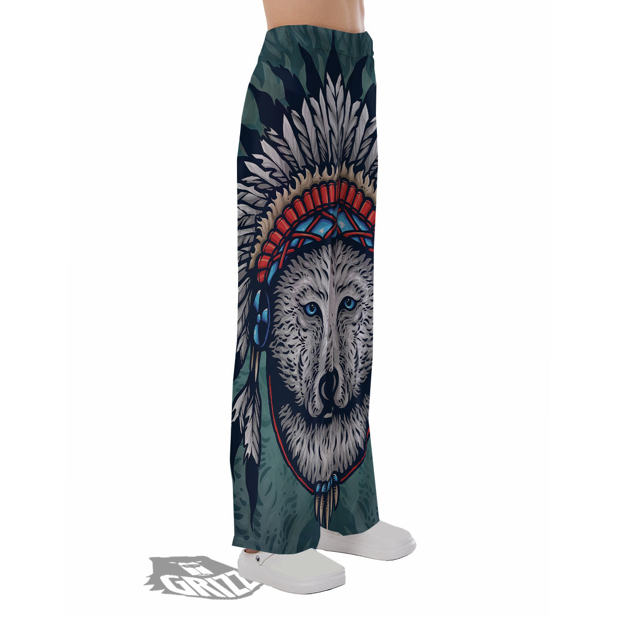 Spirit Animal Native American Wolf Print Pajama Pants-grizzshop