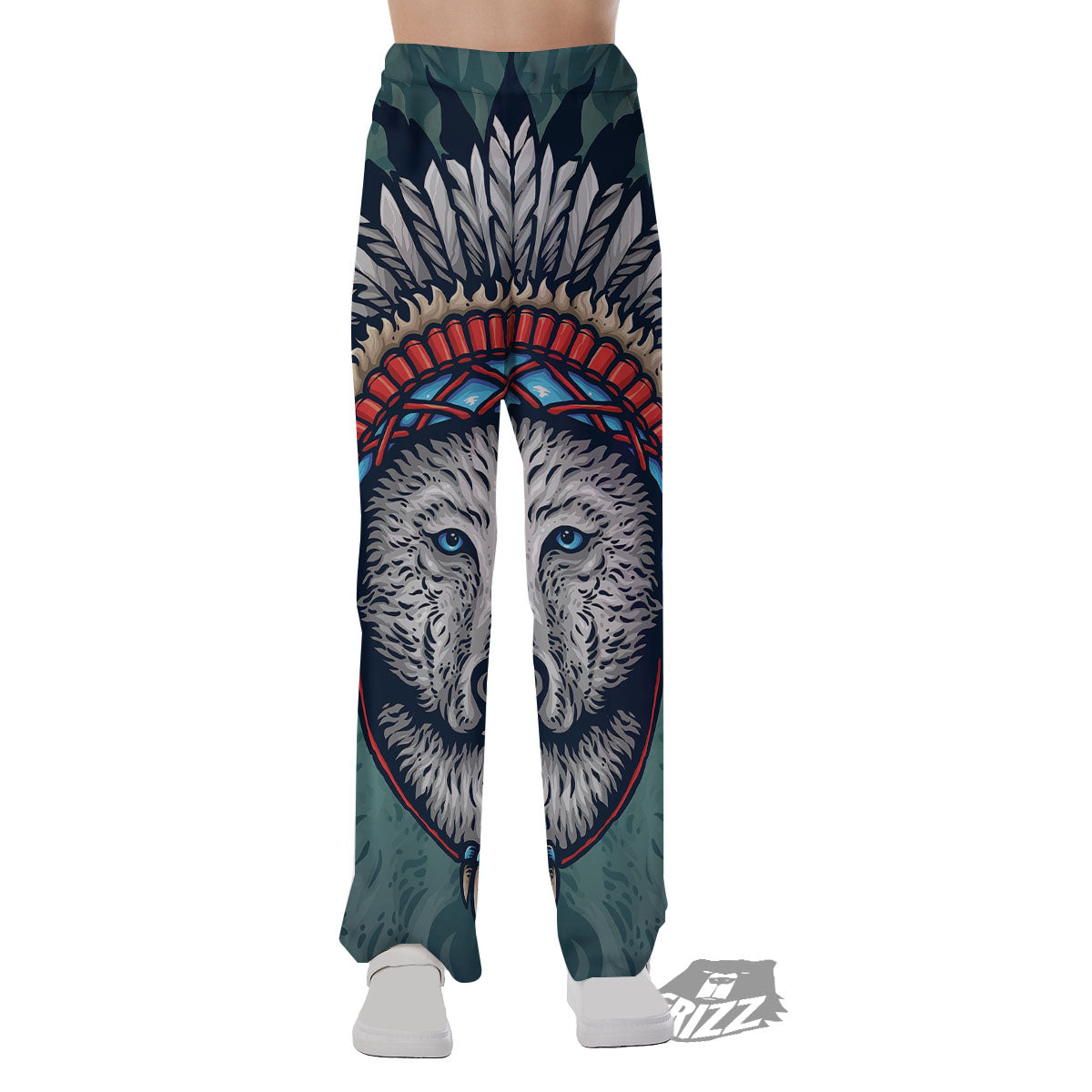 Spirit Animal Native American Wolf Print Pajama Pants-grizzshop