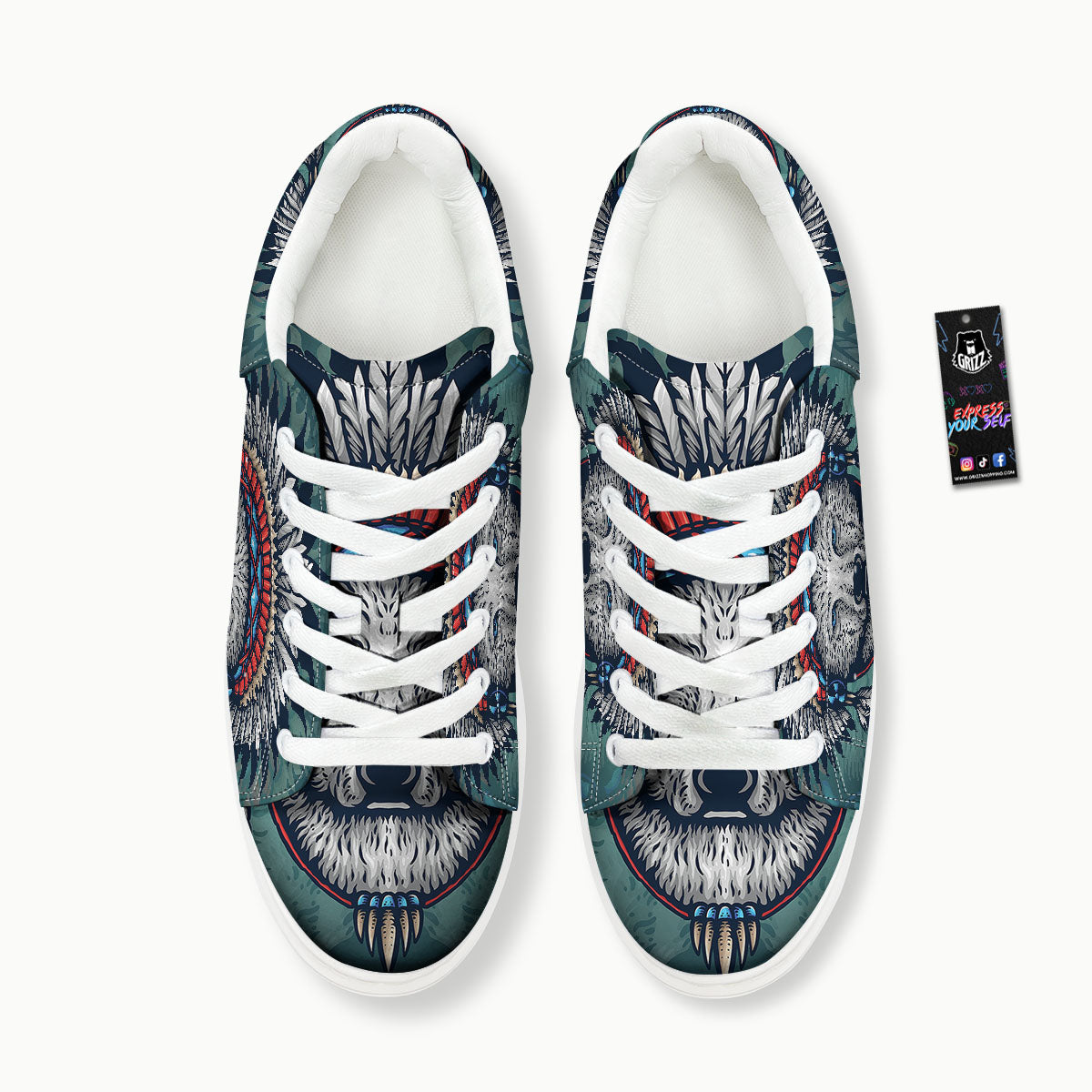Spirit Animal Native American Wolf Print Platform Shoes-grizzshop