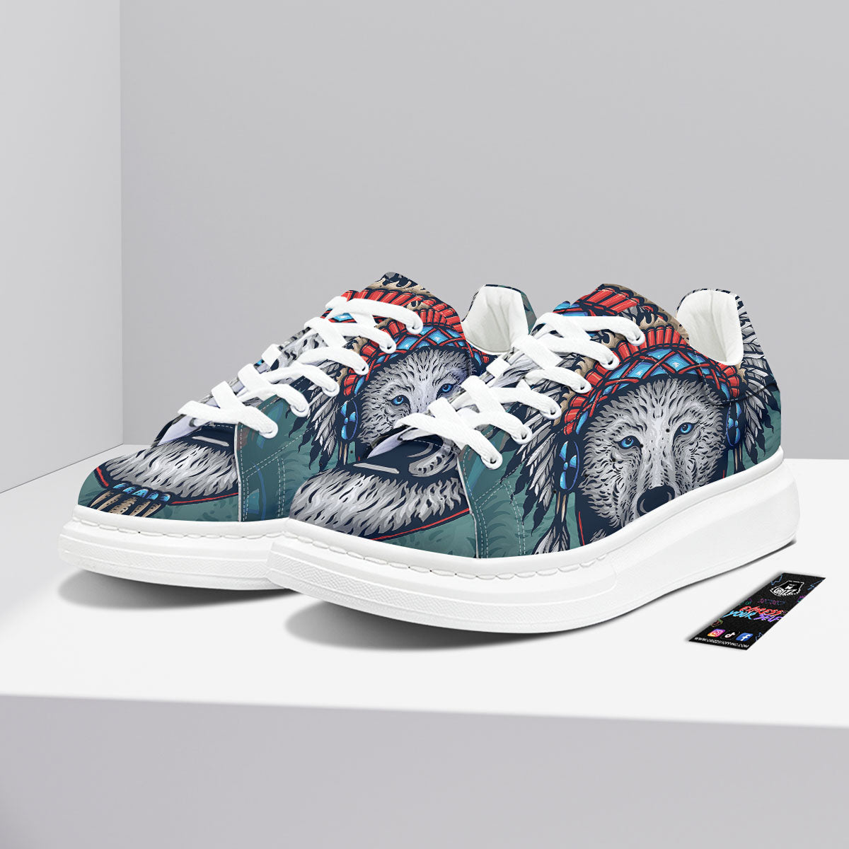 Spirit Animal Native American Wolf Print Platform Shoes-grizzshop