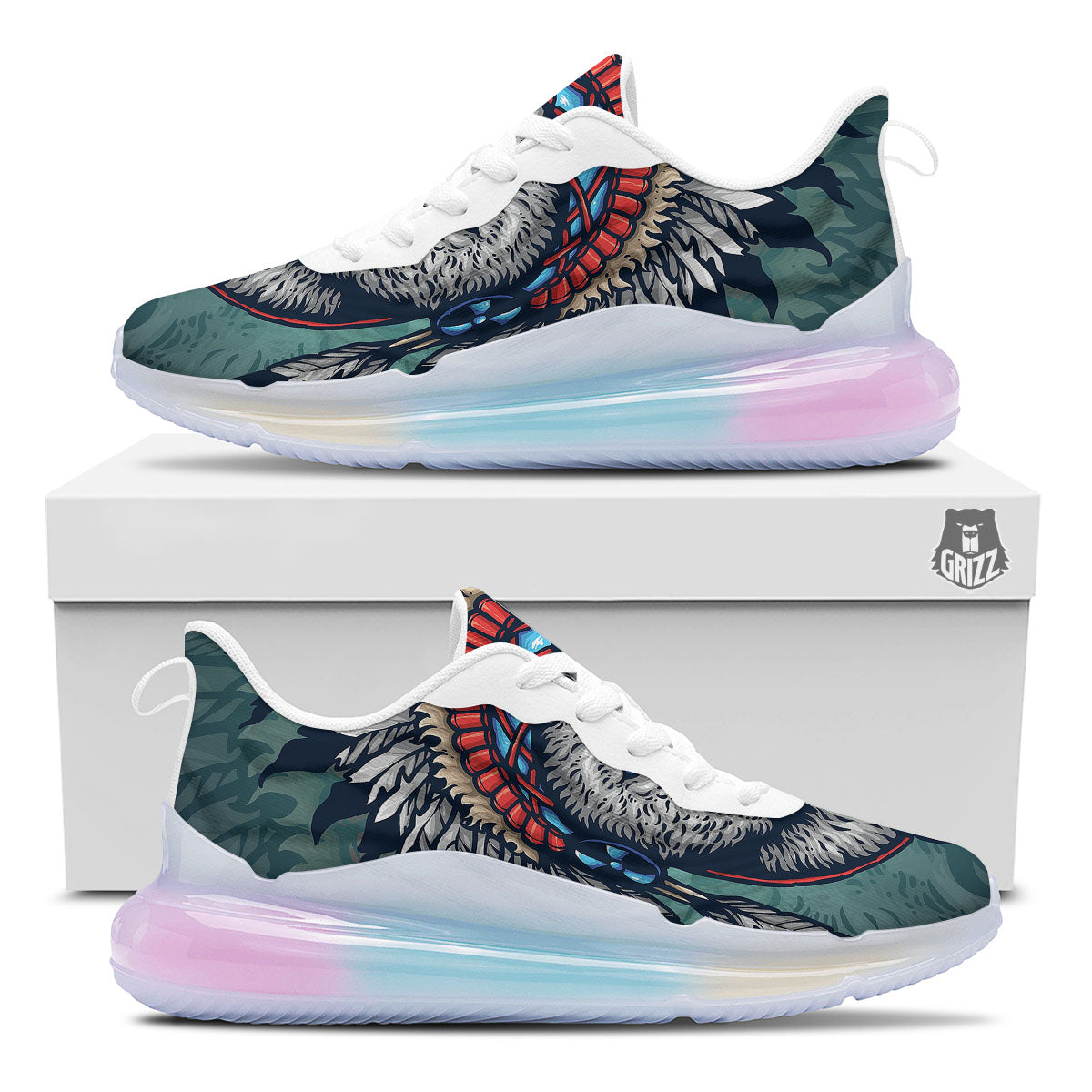Spirit Animal Native American Wolf Print Running Sneakers-grizzshop