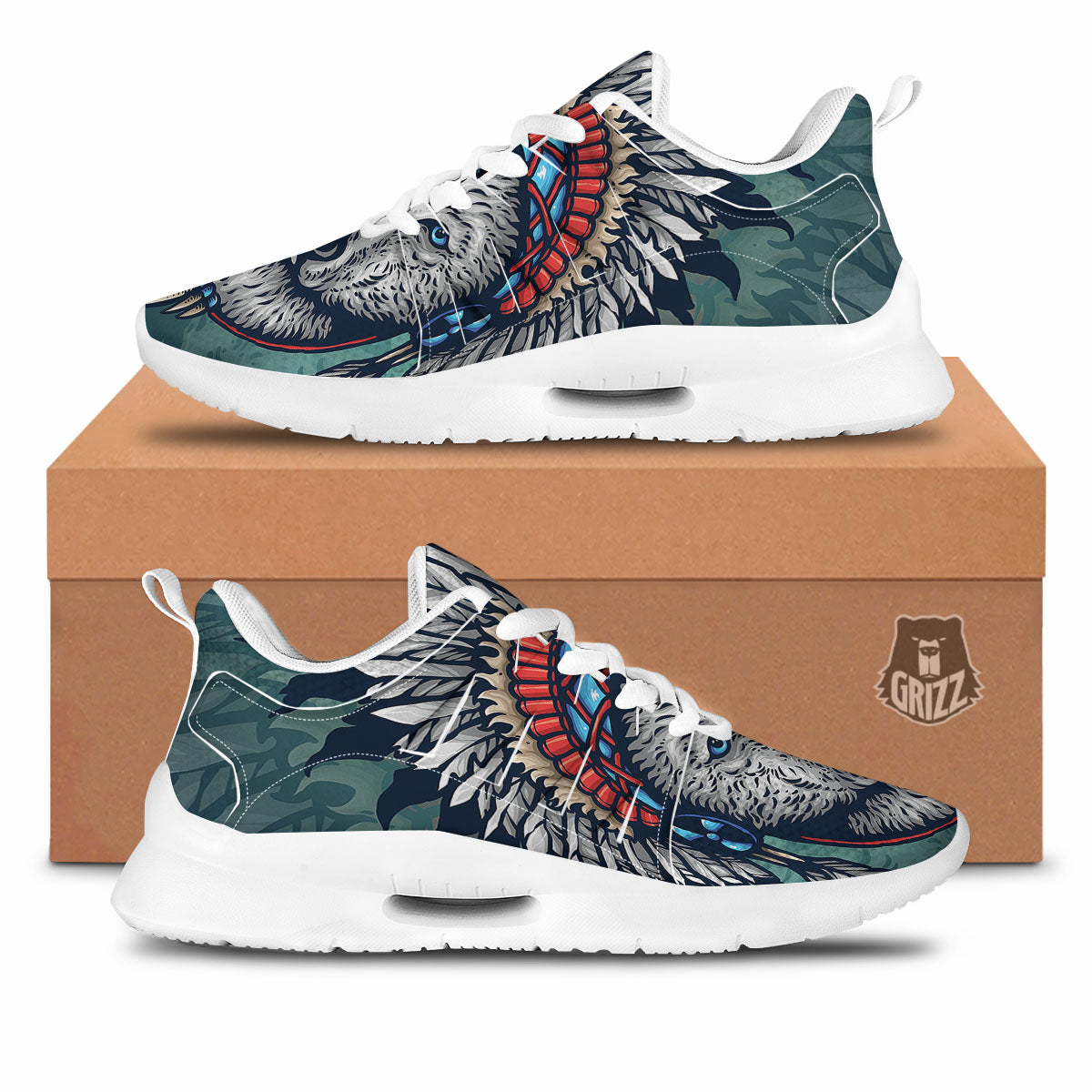 Spirit Animal Native American Wolf Print Tennis Shoes-grizzshop