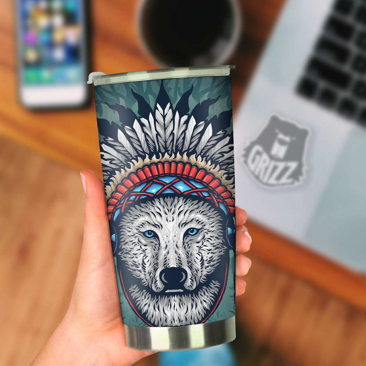 Spirit Animal Native American Wolf Print Tumbler-grizzshop