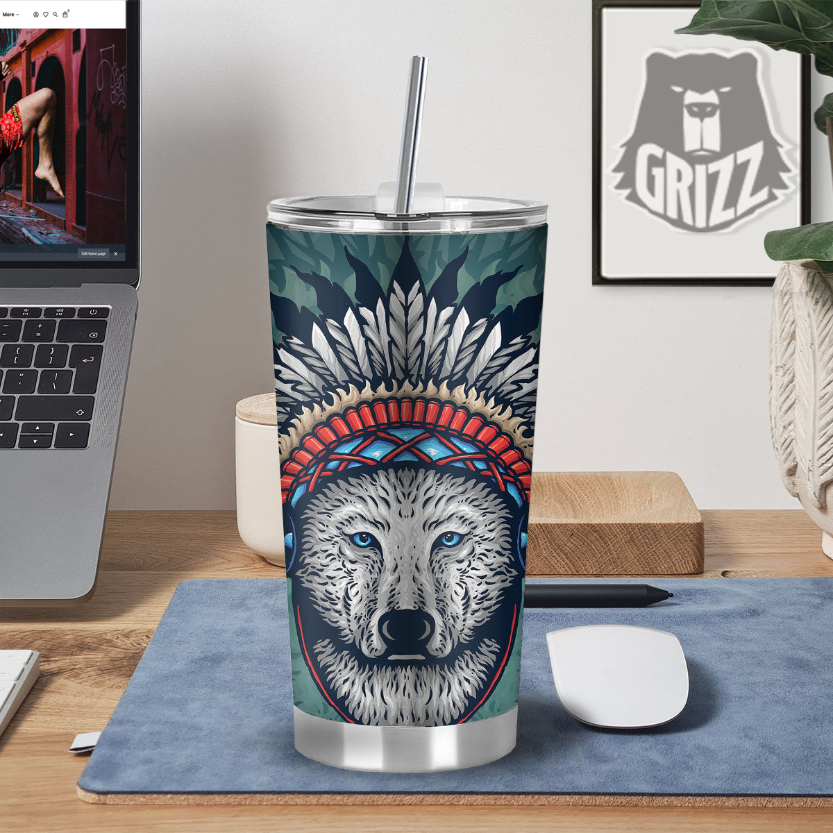 Spirit Animal Native American Wolf Print Tumbler-grizzshop