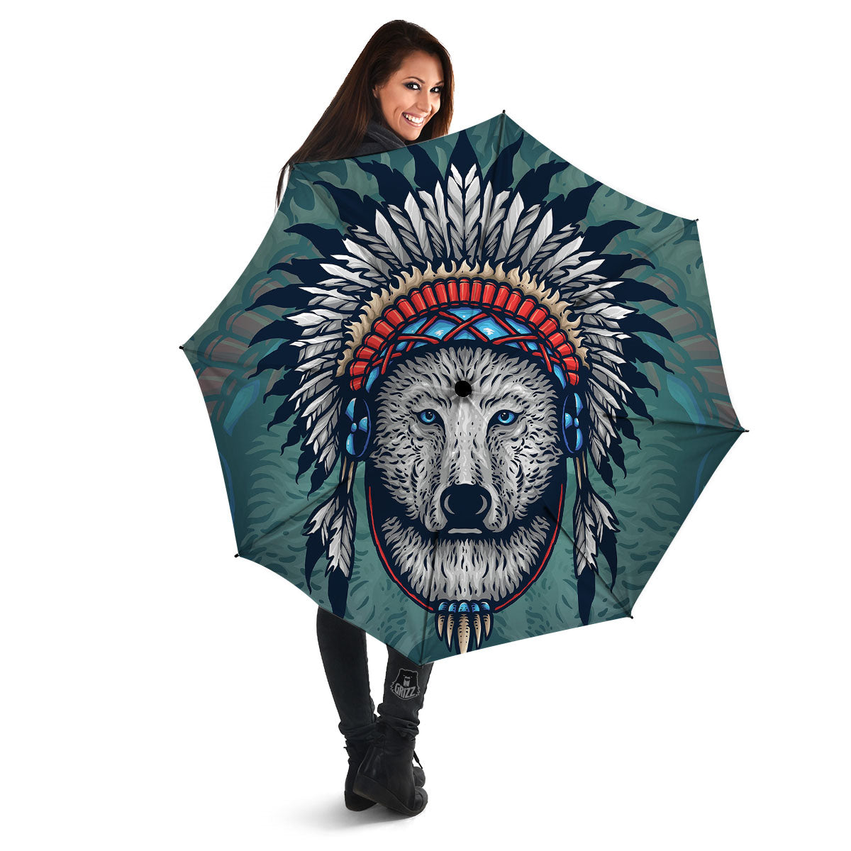 Spirit Animal Native American Wolf Print Umbrella-grizzshop
