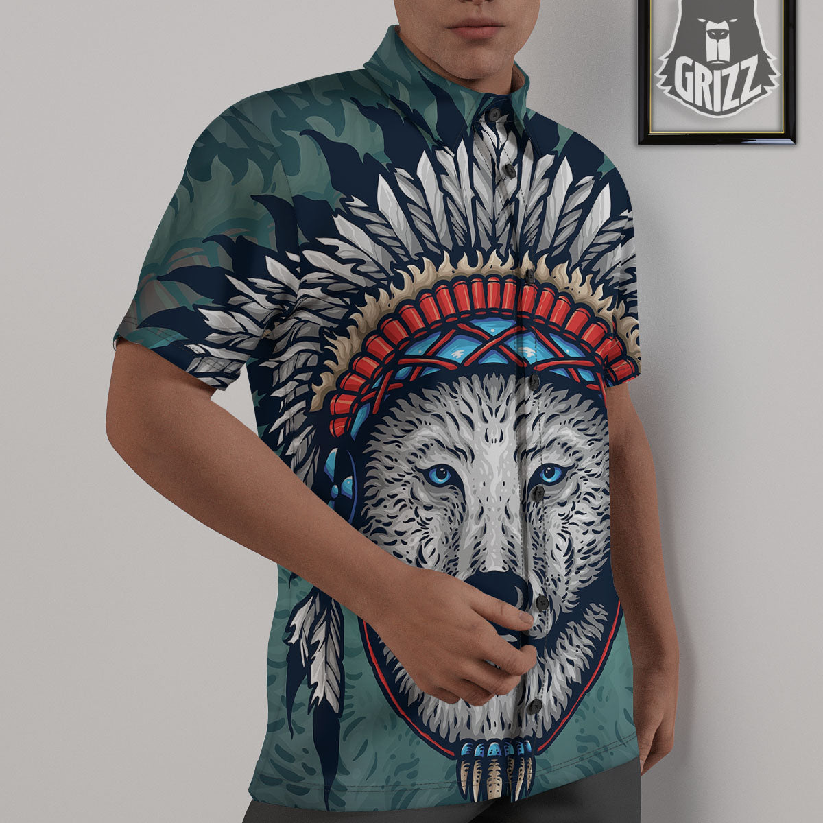 Spirit Animal Native American Wolf Print Untucked Shirts-grizzshop