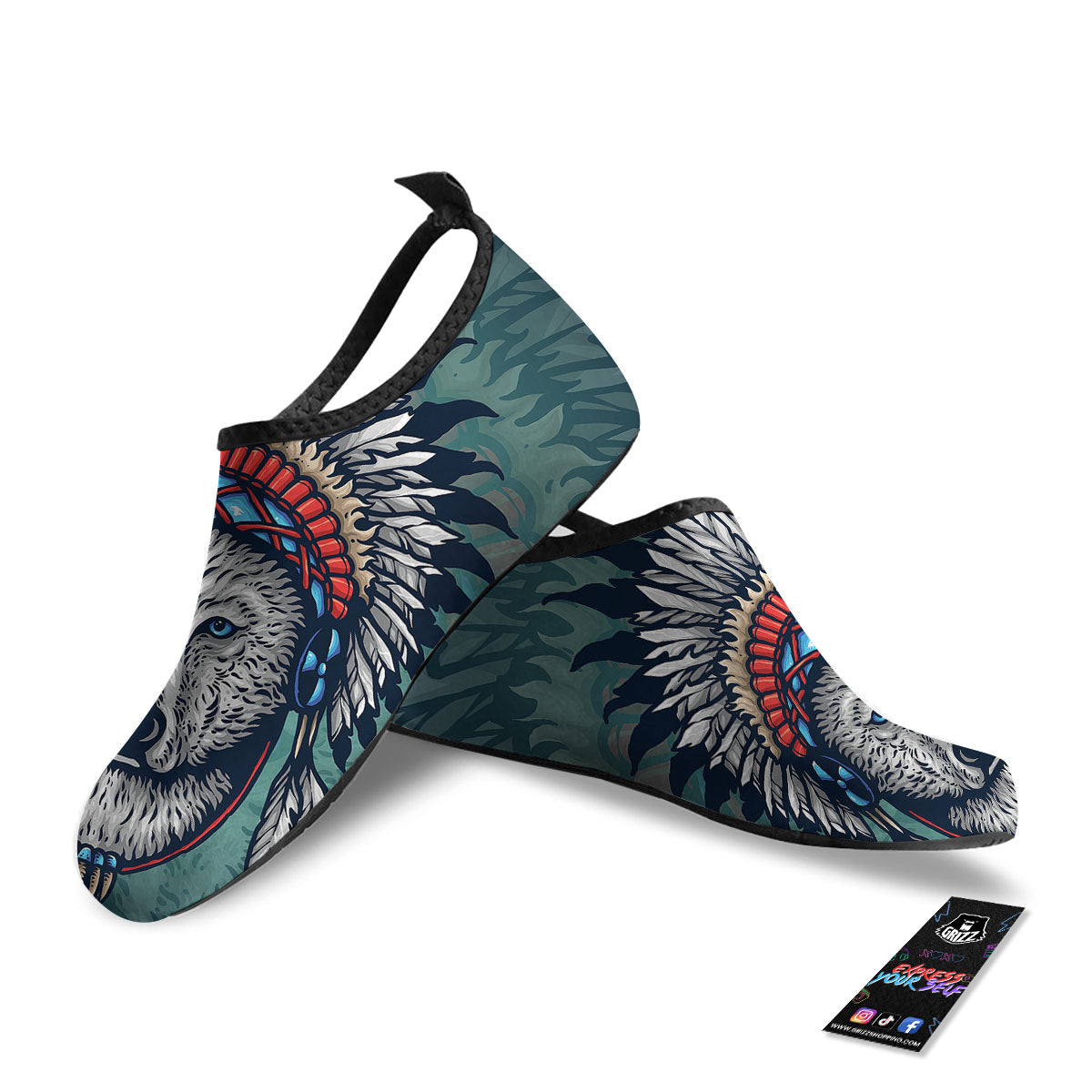 Spirit Animal Native American Wolf Print Water Shoes-grizzshop